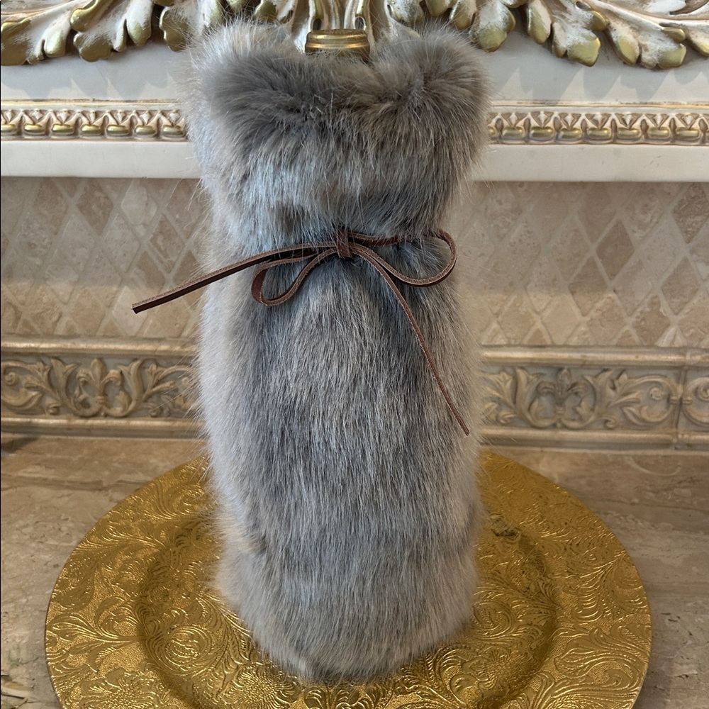 NWT Restoration Hardware Ultra Faux Fur Gray Wine Bag